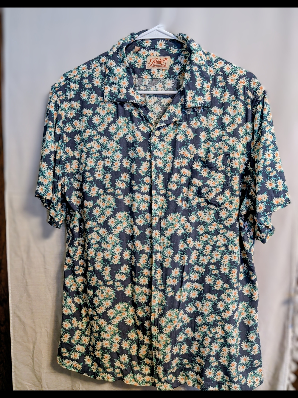 Jachs Navy Floral Short-Sleeve Camp Shirt with White Daisy Print